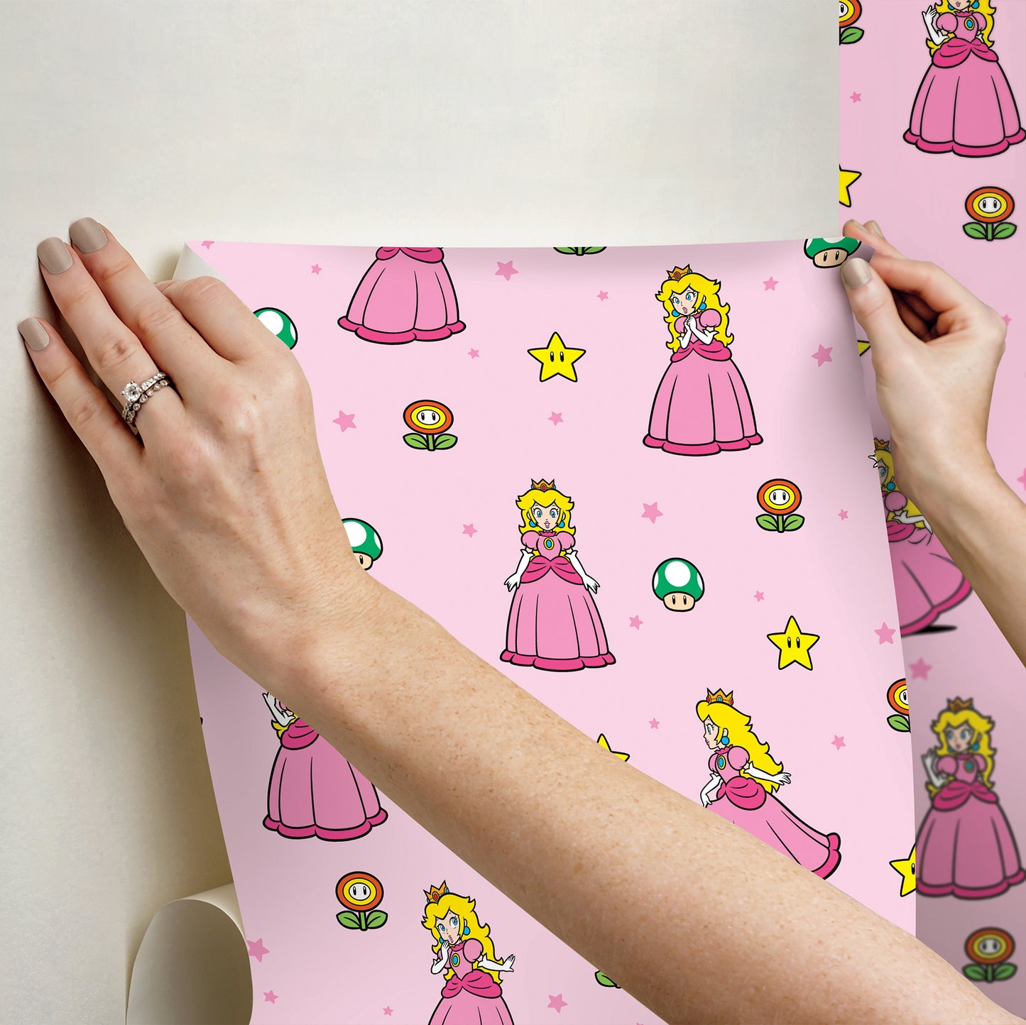York Wallcoverings RoomMates Super Mario Princess Peach Yellow and Pink Peel and Stick Wallpaper Kids Graphics Pinks  Wallpaper - RMWS1227