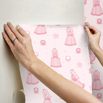 York Wallcoverings RoomMates Super Mario Princess Peach Pink Peel and Stick Wallpaper Kids Graphics Pinks  Wallpaper - RMWS1228