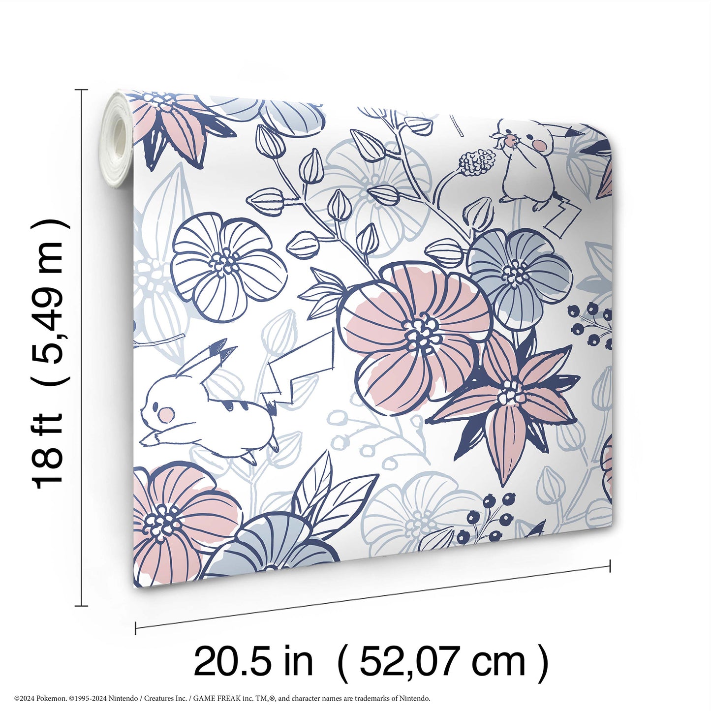 York Wallcoverings RoomMates Pok??mon Pikachu Floral Peel and Stick Wallpaper Kids Botanical Pinks  Wallpaper - RMWS1229