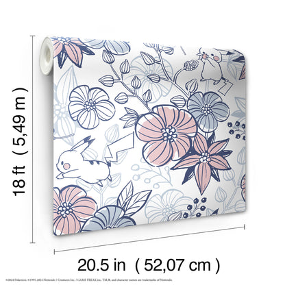 York Wallcoverings RoomMates Pok??mon Pikachu Floral Peel and Stick Wallpaper Kids Botanical Pinks  Wallpaper - RMWS1229