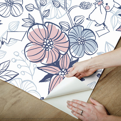 York Wallcoverings RoomMates Pok??mon Pikachu Floral Peel and Stick Wallpaper Kids Botanical Pinks  Wallpaper - RMWS1229