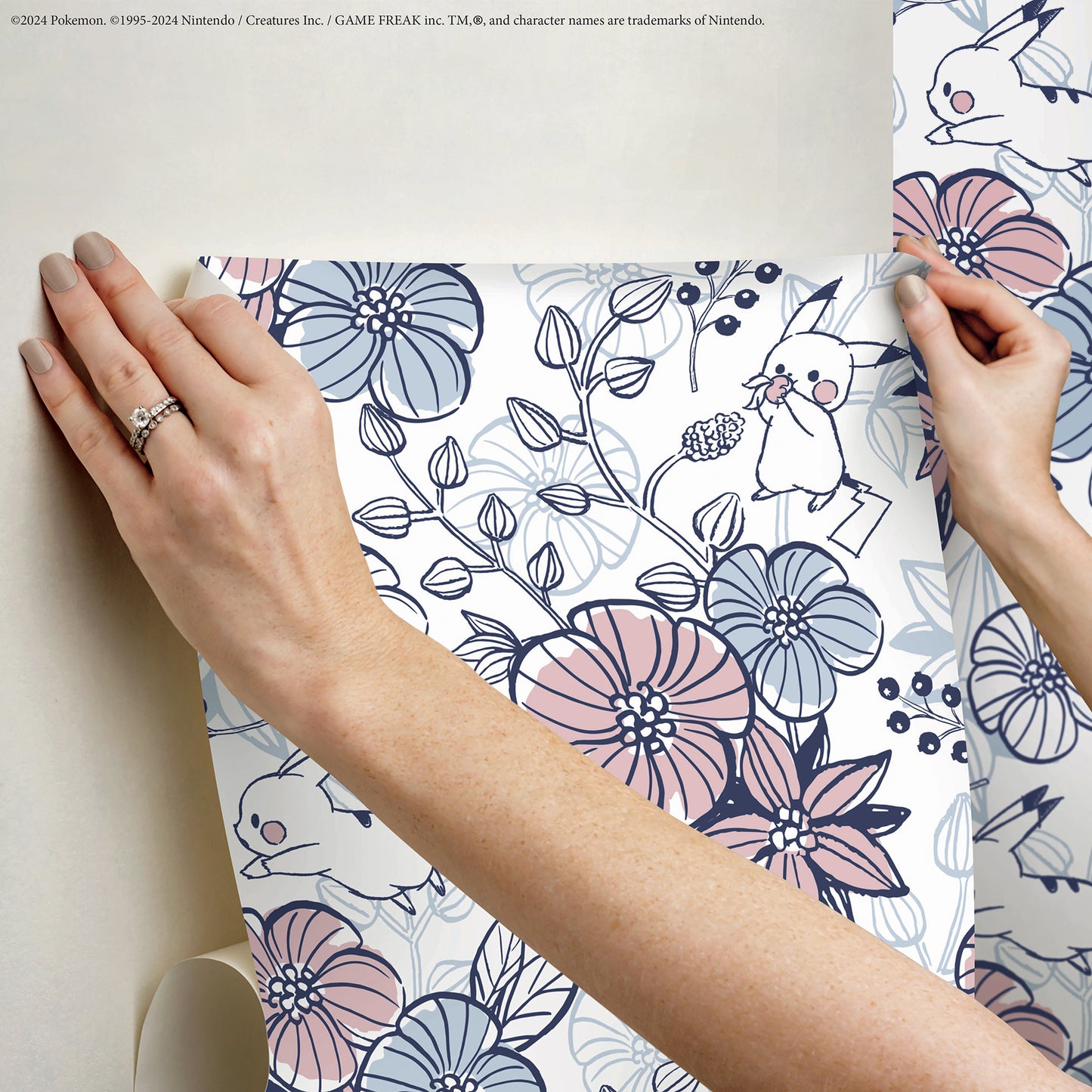 York Wallcoverings RoomMates Pok??mon Pikachu Floral Peel and Stick Wallpaper Kids Botanical Pinks  Wallpaper - RMWS1229