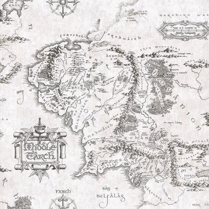 York Wallcoverings RoomMates Lord of the Rings Black and White Middle Earth Map Peel and Stick Wallpaper Vintage Graphics Whites and Off-Whites  Wallpaper - RMWS1232