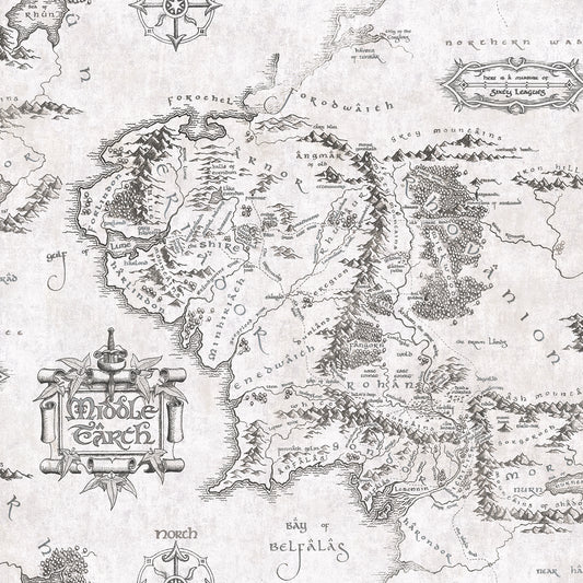 York Wallcoverings RoomMates Lord of the Rings Black and White Middle Earth Map Peel and Stick Wallpaper Vintage Graphics Whites and Off-Whites  Wallpaper - RMWS1232