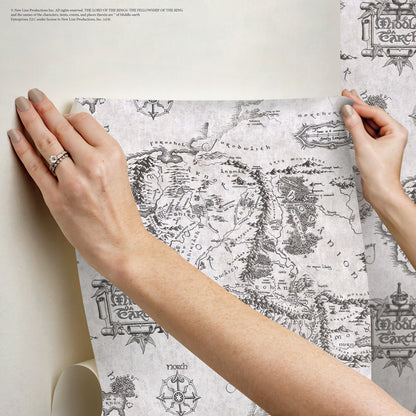 York Wallcoverings RoomMates Lord of the Rings Black and White Middle Earth Map Peel and Stick Wallpaper Vintage Graphics Whites and Off-Whites  Wallpaper - RMWS1232