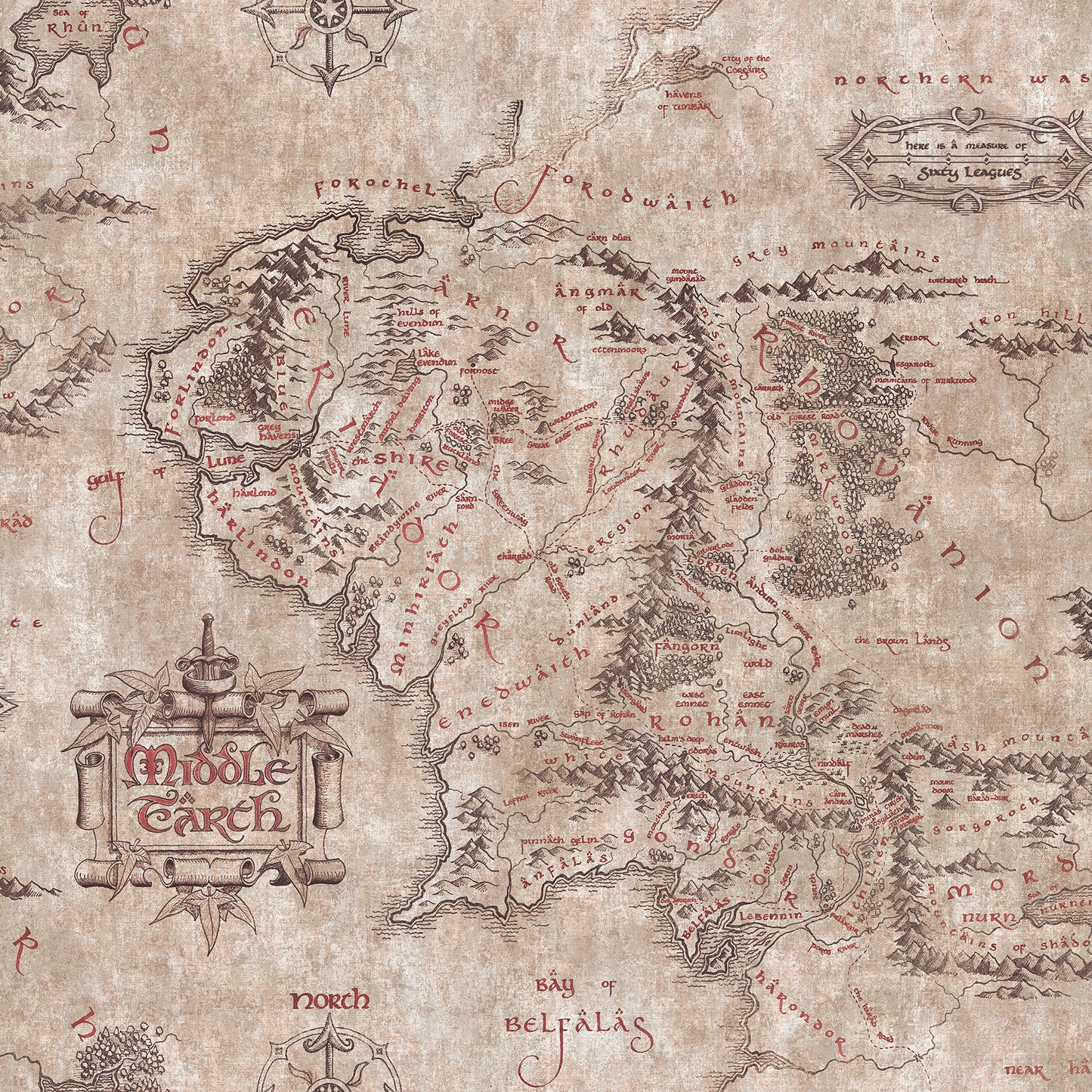 York Wallcoverings RoomMates Lord of the Rings Parchment Middle Earth Map Peel and Stick Wallpaper Vintage Graphics Browns  Wallpaper - RMWS1233