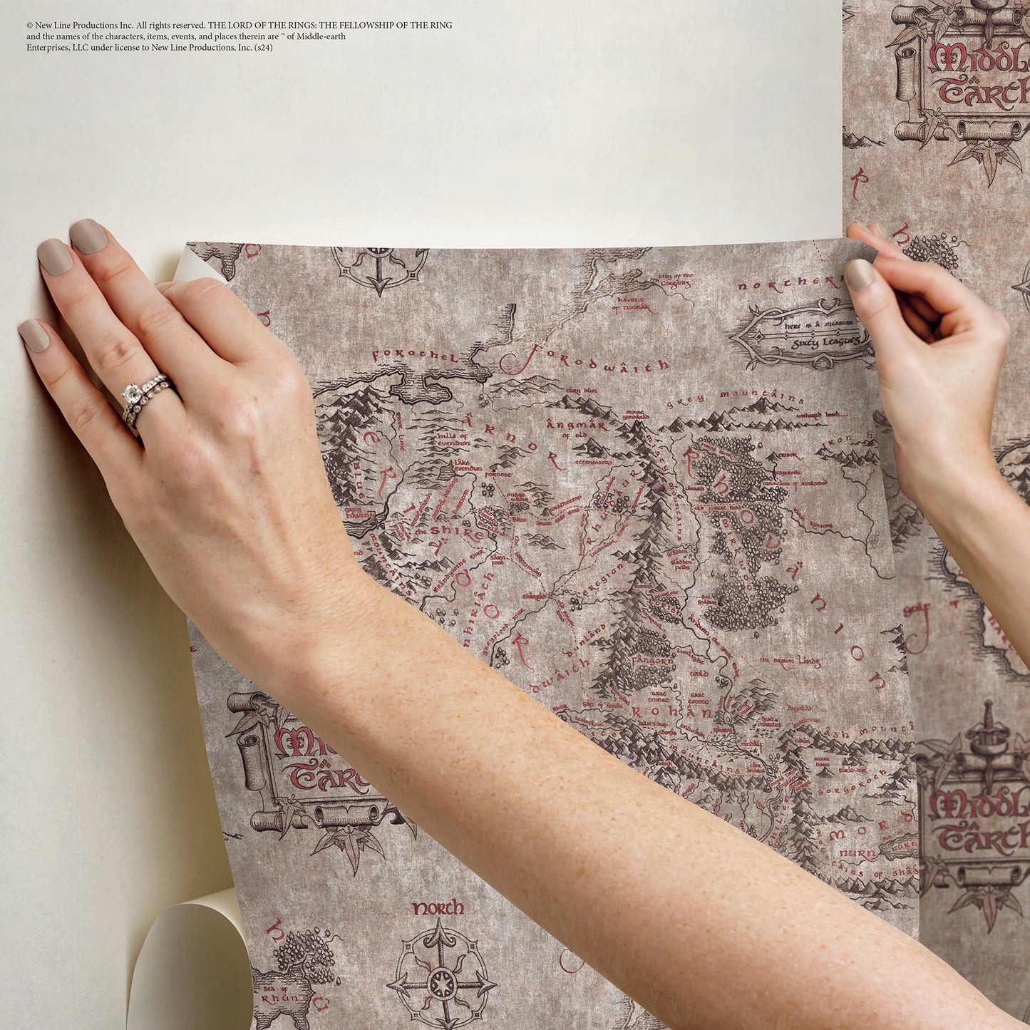 York Wallcoverings RoomMates Lord of the Rings Parchment Middle Earth Map Peel and Stick Wallpaper Vintage Graphics Browns  Wallpaper - RMWS1233