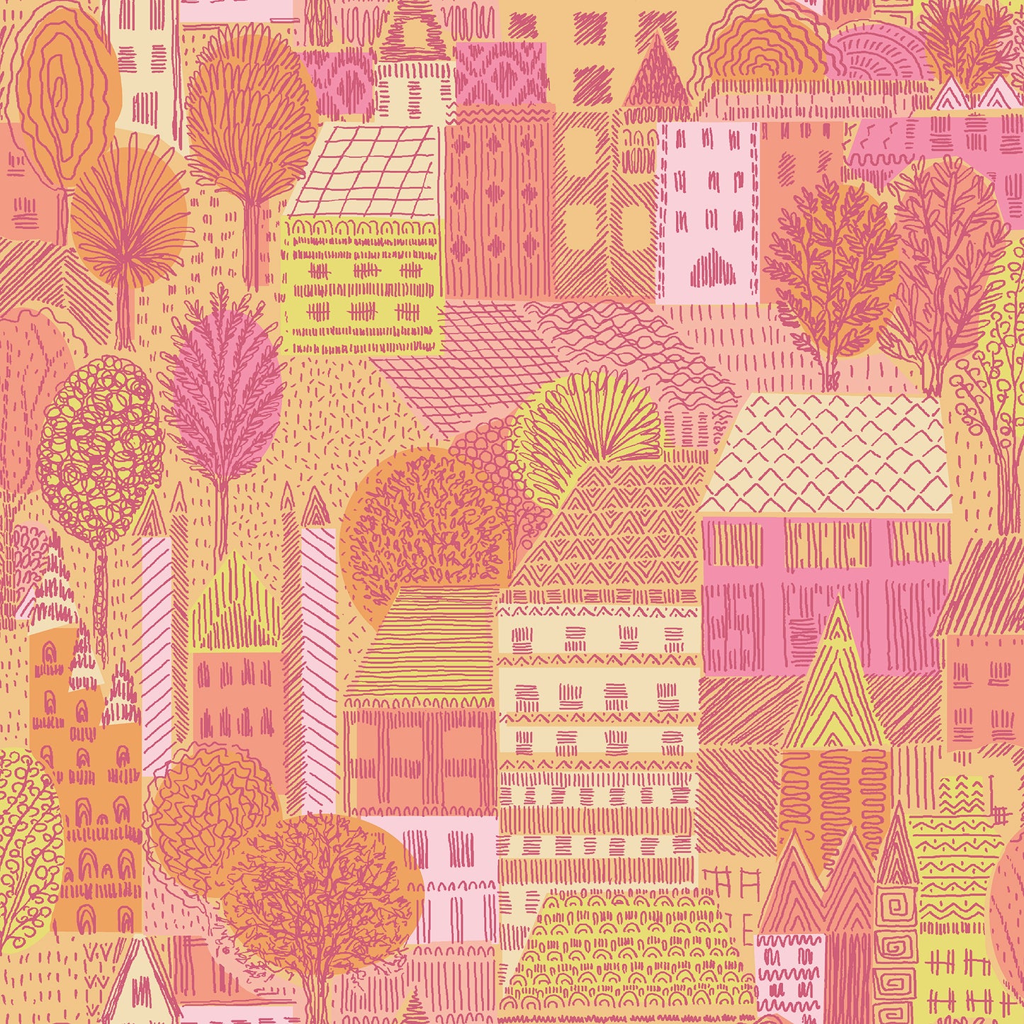York Wallcoverings RoomMates Charming Village Pink and Orange Peel and Stick Wallpaper Modern Graphics Pinks  Wallpaper - RMWS1235