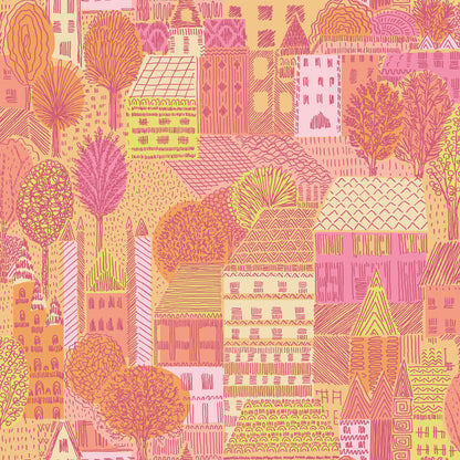York Wallcoverings RoomMates Charming Village Pink and Orange Peel and Stick Wallpaper Modern Graphics Pinks  Wallpaper - RMWS1235