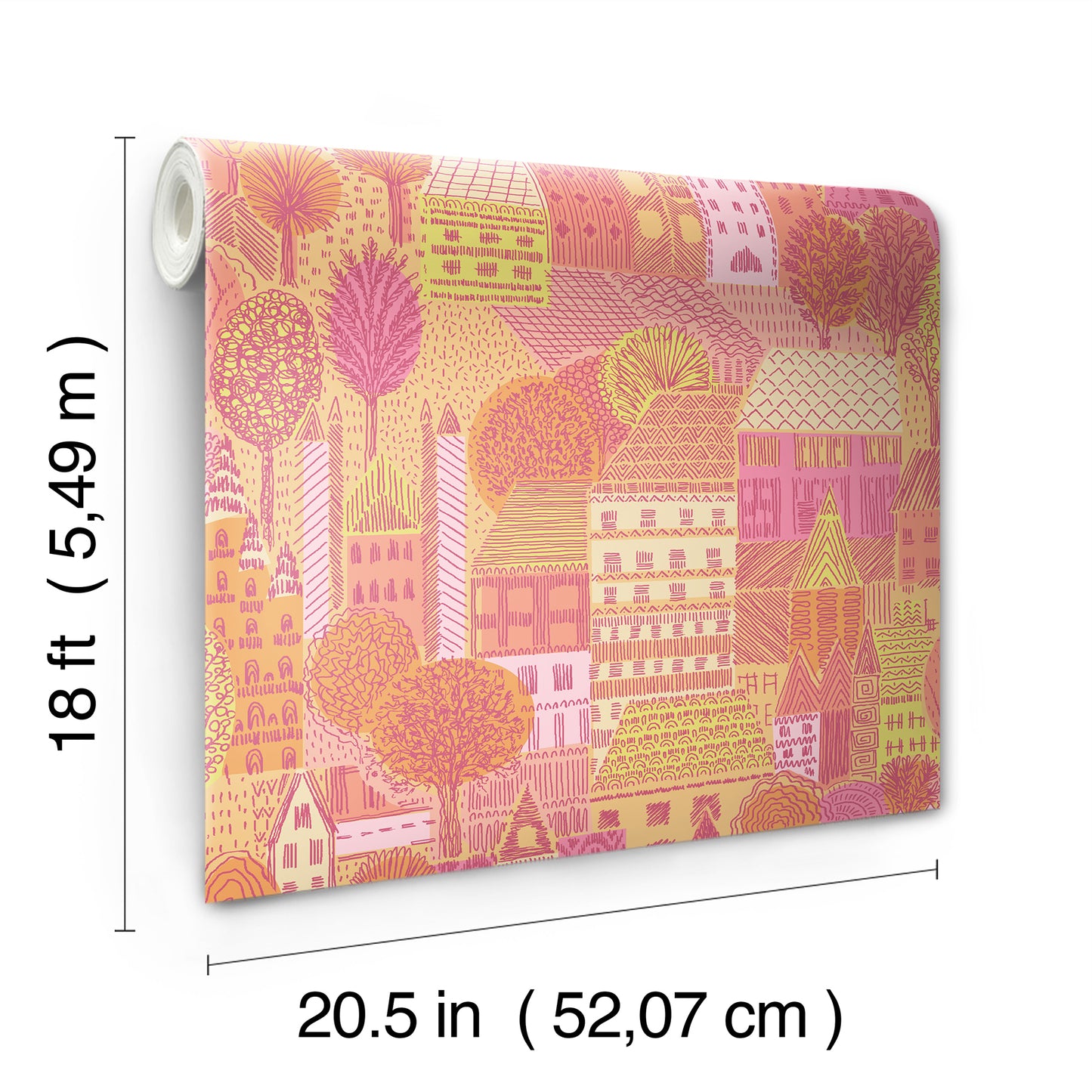 York Wallcoverings RoomMates Charming Village Pink and Orange Peel and Stick Wallpaper Modern Graphics Pinks  Wallpaper - RMWS1235