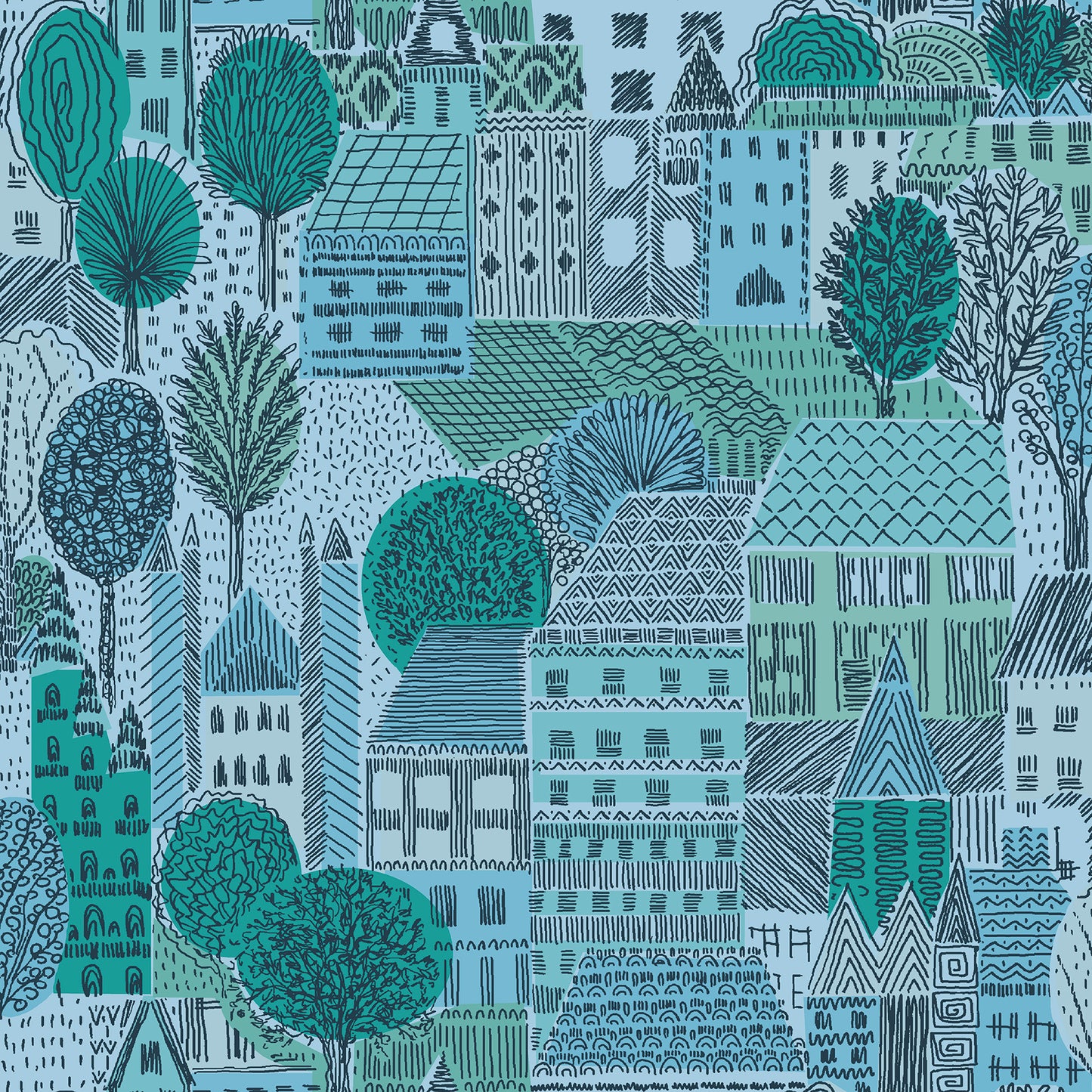 York Wallcoverings RoomMates Charming Village Blue Peel and Stick Wallpaper Modern Graphics Blues  Wallpaper - RMWS1236