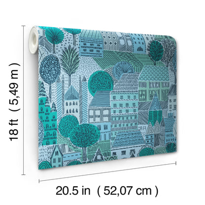 York Wallcoverings RoomMates Charming Village Blue Peel and Stick Wallpaper Modern Graphics Blues  Wallpaper - RMWS1236