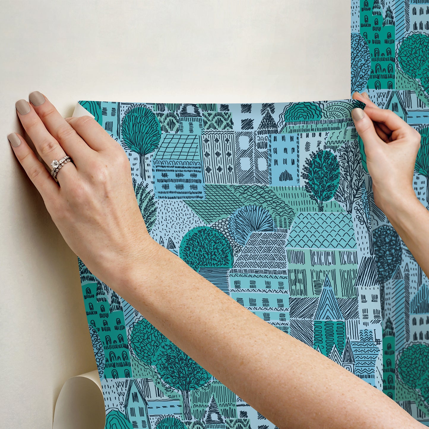 York Wallcoverings RoomMates Charming Village Blue Peel and Stick Wallpaper Modern Graphics Blues  Wallpaper - RMWS1236