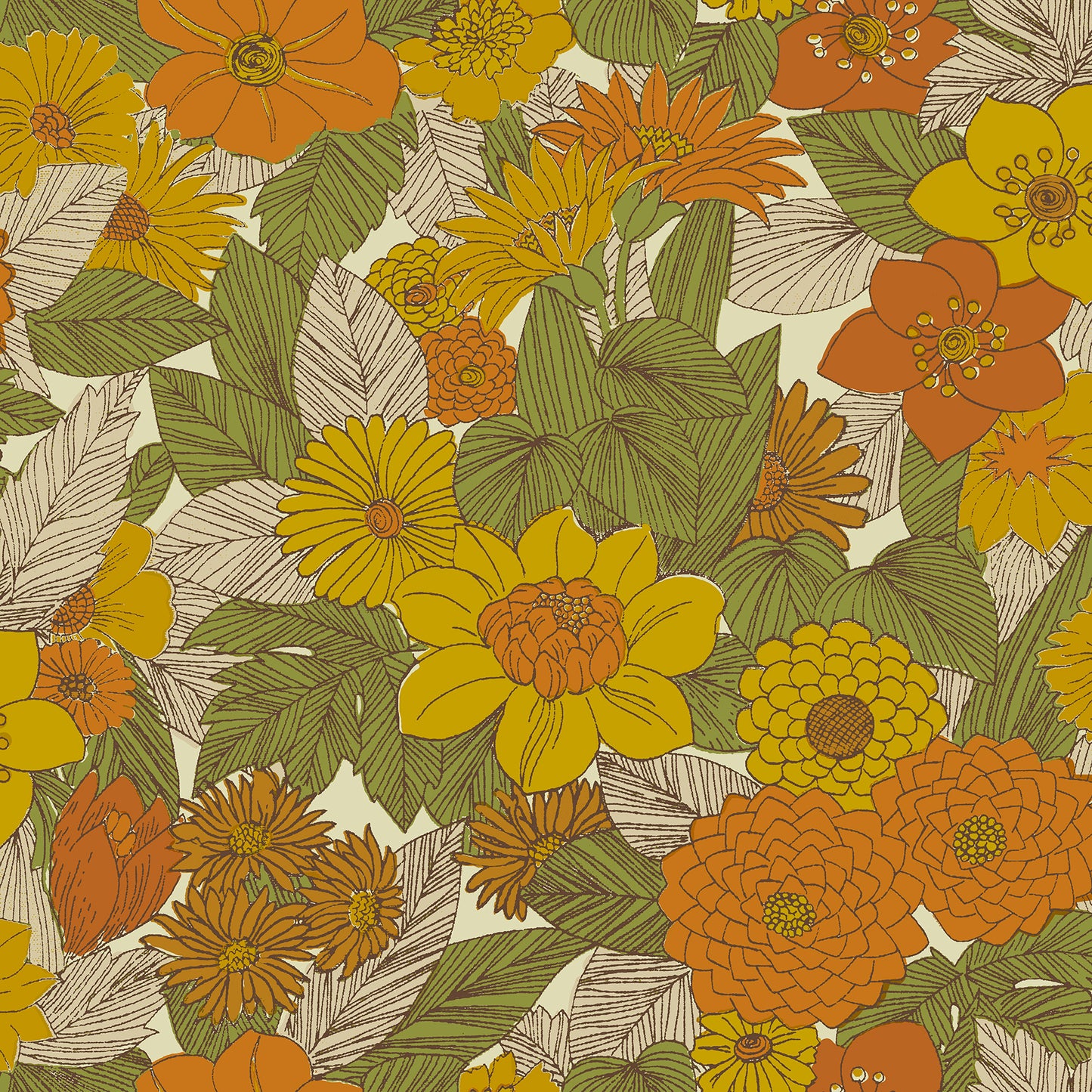 York Wallcoverings RoomMates Retro Floral Yellow and Orange Peel and Stick Wallpaper Modern Graphics Yellows  Wallpaper - RMWS1238