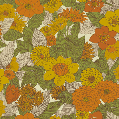 York Wallcoverings RoomMates Retro Floral Yellow and Orange Peel and Stick Wallpaper Modern Graphics Yellows  Wallpaper - RMWS1238