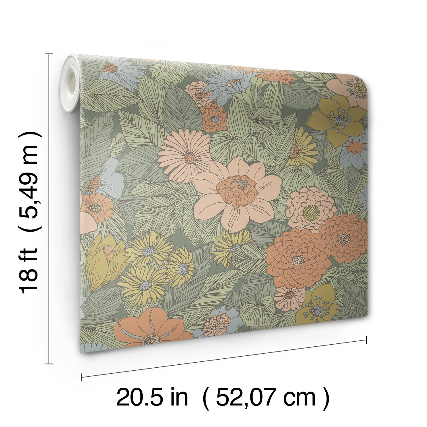 York Wallcoverings RoomMates Retro Floral Pink and Green Peel and Stick Wallpaper Modern Graphics Greens  Wallpaper - RMWS1239