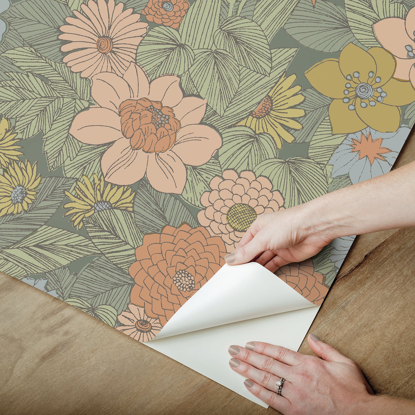 York Wallcoverings RoomMates Retro Floral Pink and Green Peel and Stick Wallpaper Modern Graphics Greens  Wallpaper - RMWS1239