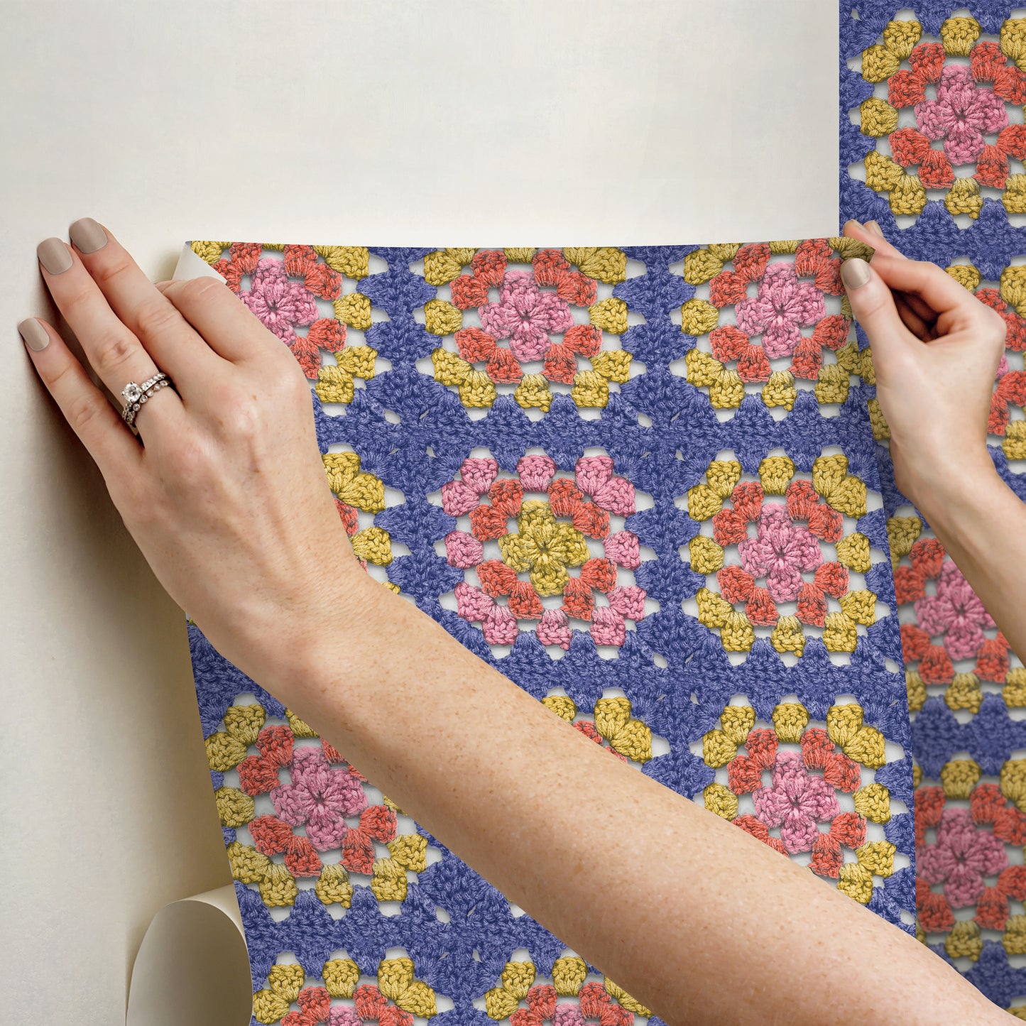 York Wallcoverings RoomMates Granny Square Pink and Purple Peel and Stick Wallpaper Modern Graphics Pinks  Wallpaper - RMWS1240