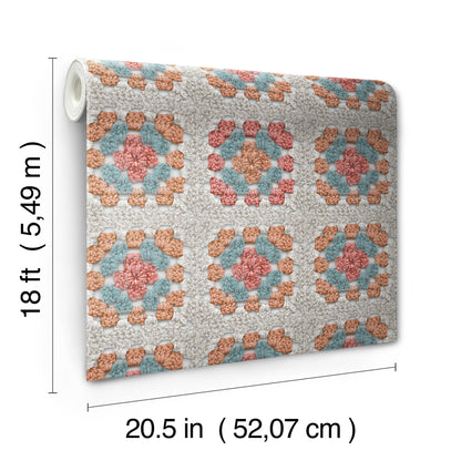 York Wallcoverings RoomMates Granny Square Cream and Pink Peel and Stick Wallpaper Modern Graphics Oranges  Wallpaper - RMWS1241