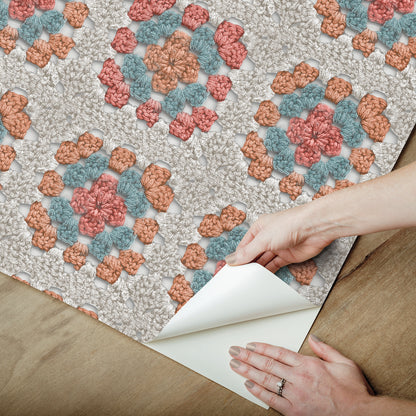 York Wallcoverings RoomMates Granny Square Cream and Pink Peel and Stick Wallpaper Modern Graphics Oranges  Wallpaper - RMWS1241