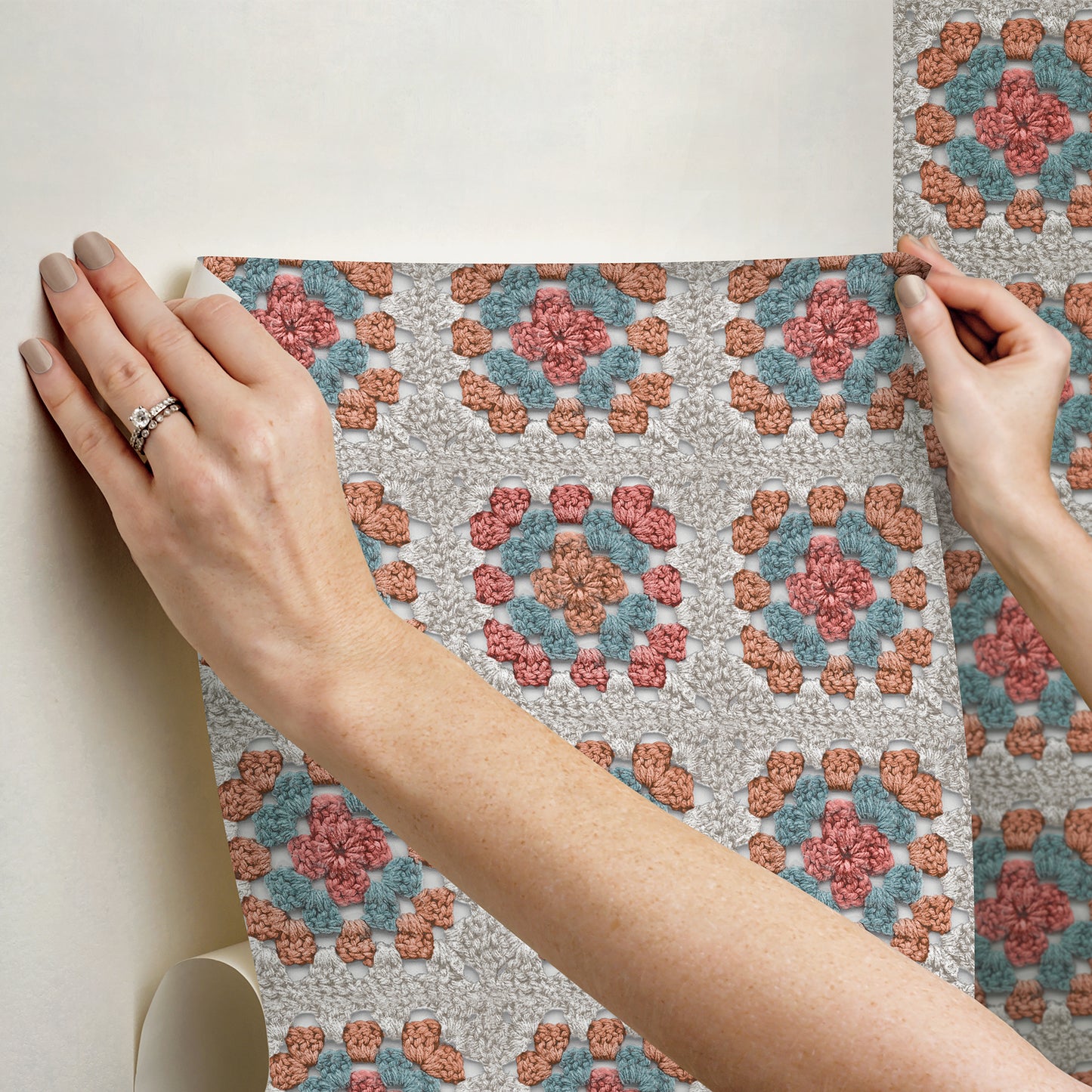 York Wallcoverings RoomMates Granny Square Cream and Pink Peel and Stick Wallpaper Modern Graphics Oranges  Wallpaper - RMWS1241