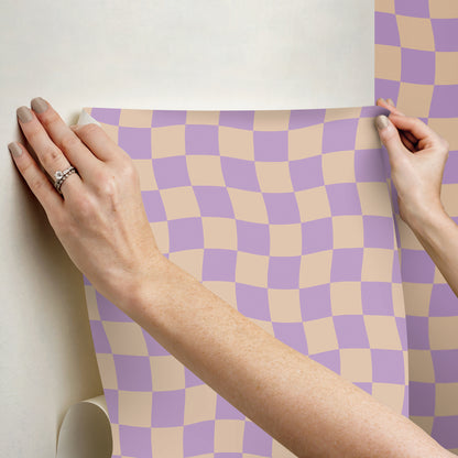 York Wallcoverings RoomMates Groovy Checker Purple Peel and Stick Wallpaper Modern Graphics Purples  Wallpaper - RMWS1244