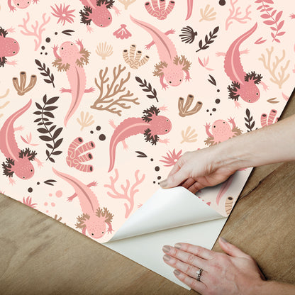York Wallcoverings RoomMates Axolotl Pink Underwater Garden Peel and Stick Wallpaper Modern Animals Pinks  Wallpaper - RMWS1247