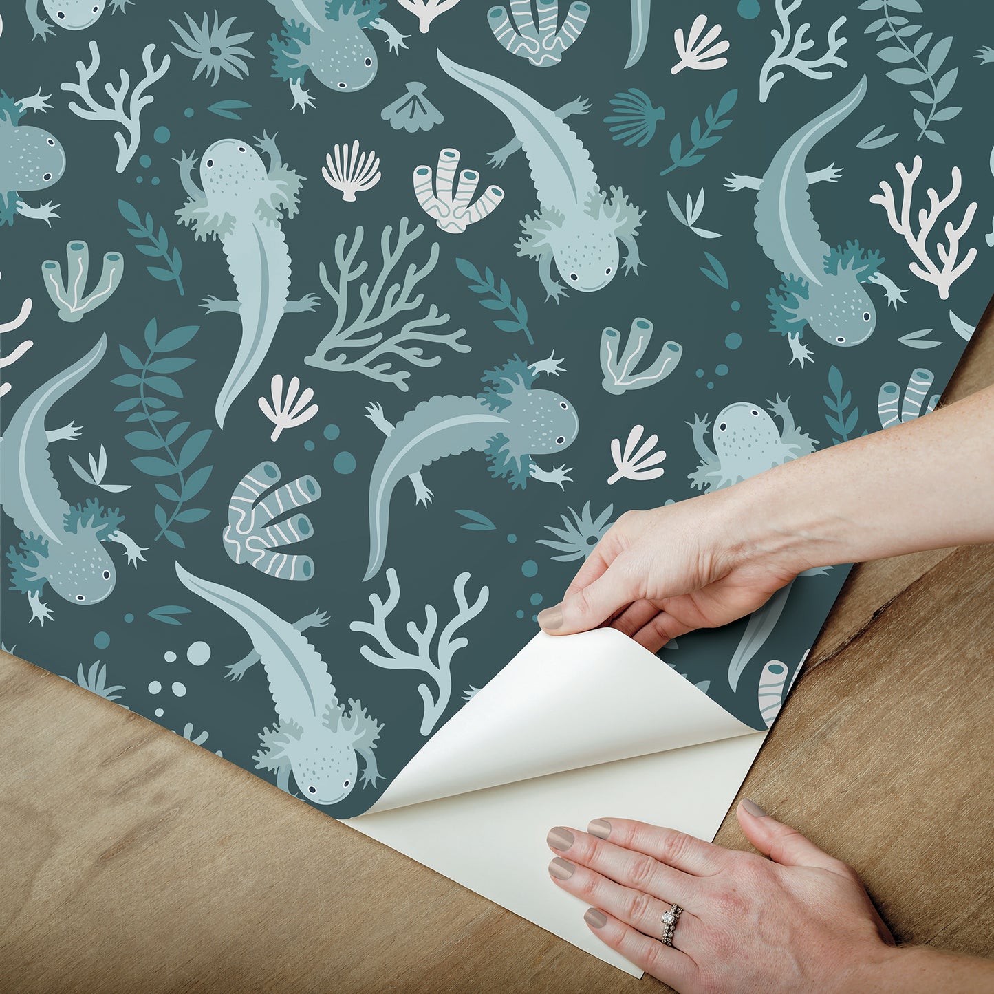 York Wallcoverings RoomMates Axolotl Blue Underwater Garden Peel and Stick Wallpaper Modern Animal Print Blues  Wallpaper - RMWS1248