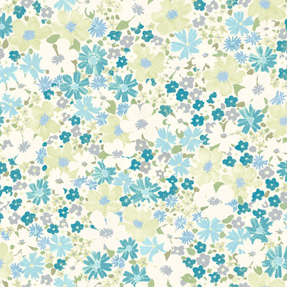 York Wallcoverings RoomMates Wildflower Impressions Aqua Peel and Stick Wallpaper Modern Botanical Blues  Wallpaper - RMWS1253