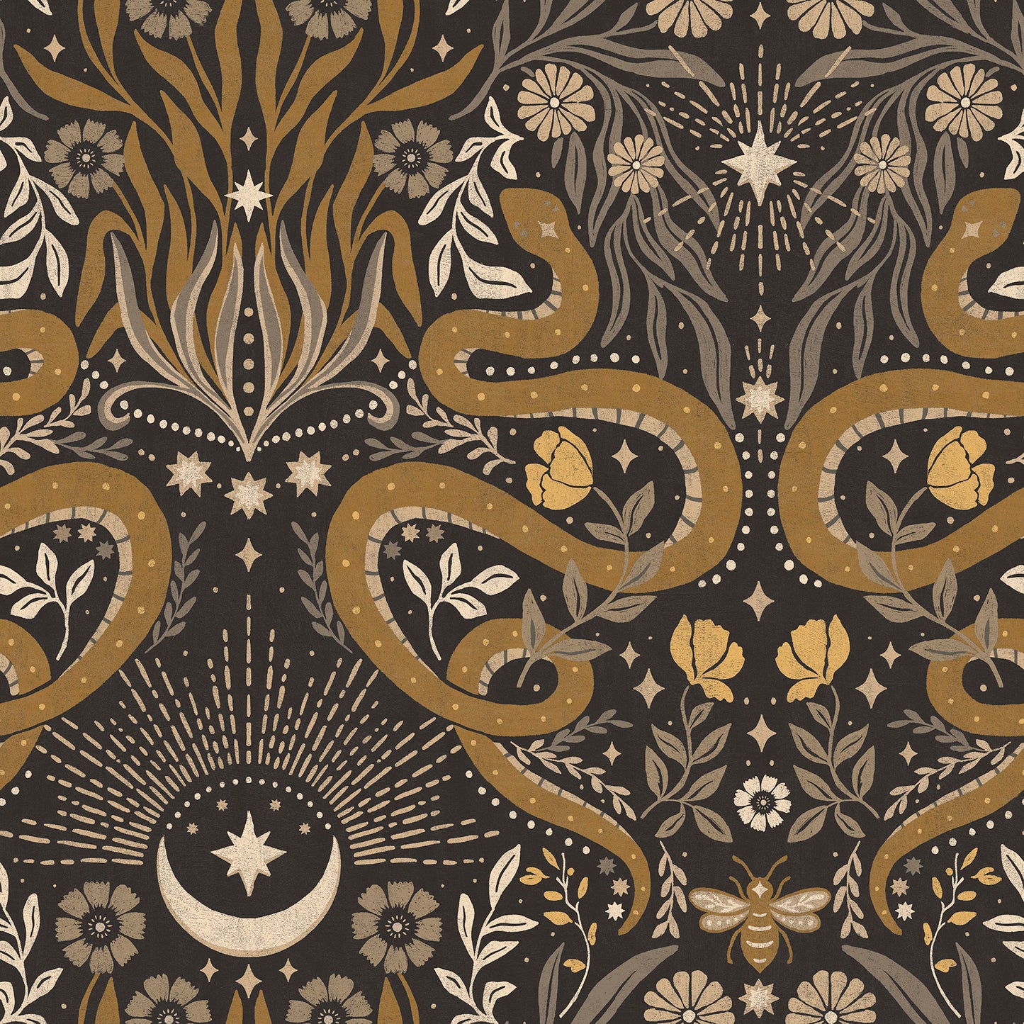 York Wallcoverings RoomMates Mystic Serpent Black Gold Peel and Stick Wallpaper Modern Animals Blacks  Wallpaper - RMWS1255