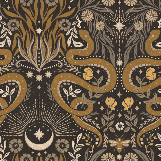 York Wallcoverings RoomMates Mystic Serpent Black Gold Peel and Stick Wallpaper Modern Animals Blacks  Wallpaper - RMWS1255
