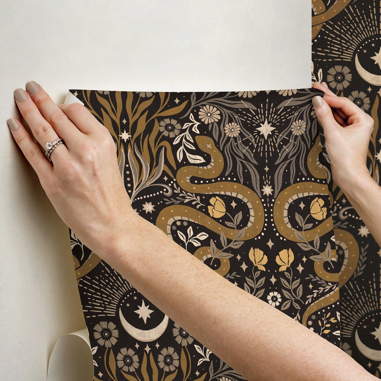 York Wallcoverings RoomMates Mystic Serpent Black Gold Peel and Stick Wallpaper Modern Animals Blacks  Wallpaper - RMWS1255