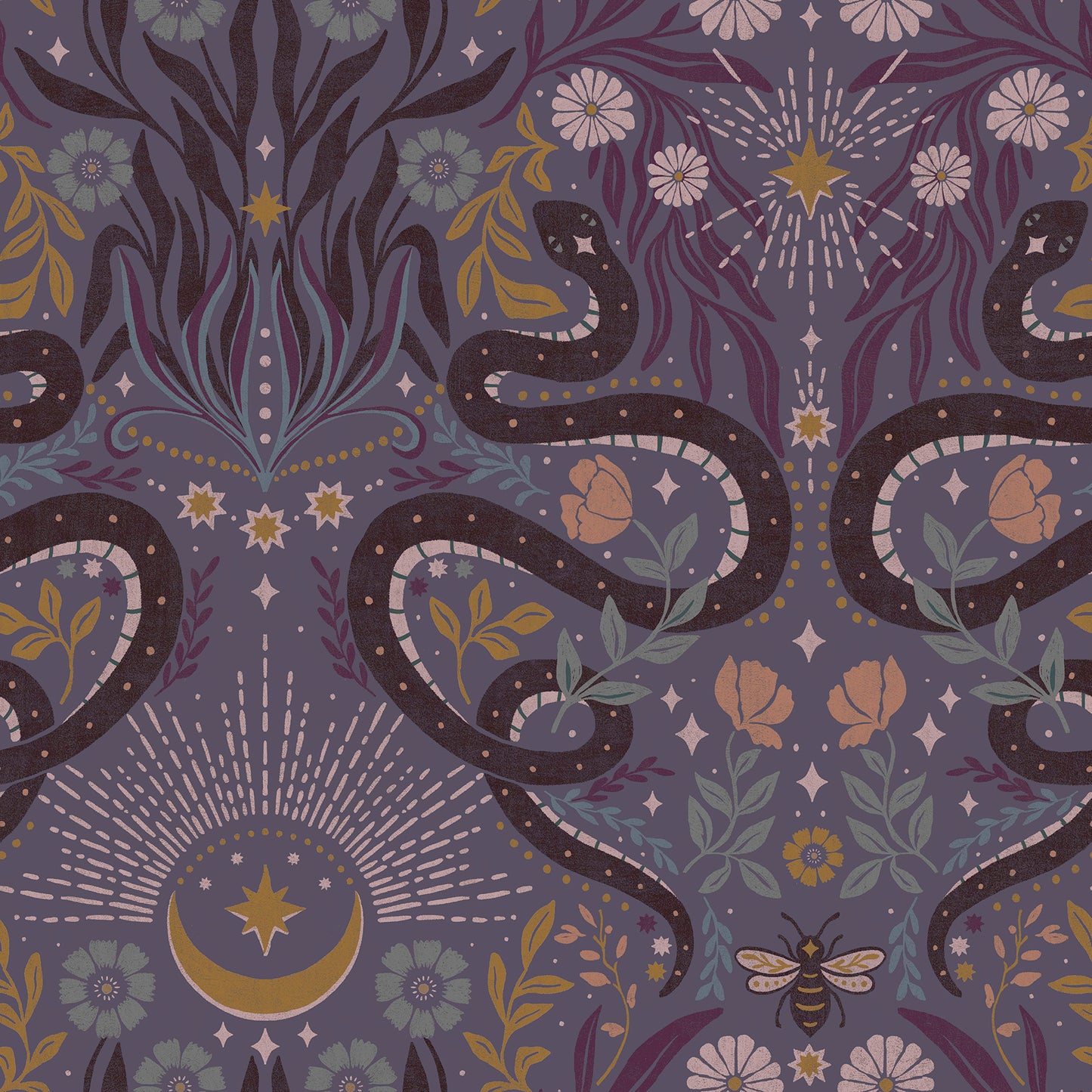 York Wallcoverings RoomMates Mystic Serpent Plum Peel and Stick Wallpaper Modern Animals Purples  Wallpaper - RMWS1256