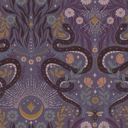 York Wallcoverings RoomMates Mystic Serpent Plum Peel and Stick Wallpaper Modern Animals Purples  Wallpaper - RMWS1256