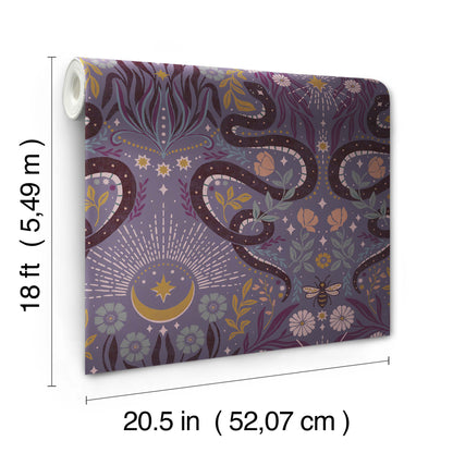 York Wallcoverings RoomMates Mystic Serpent Plum Peel and Stick Wallpaper Modern Animals Purples  Wallpaper - RMWS1256