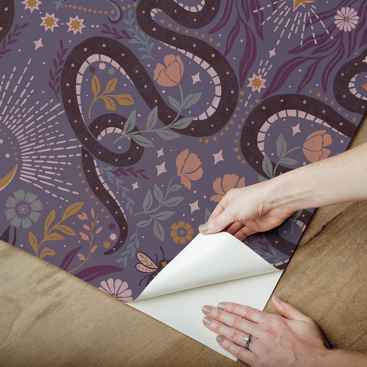 York Wallcoverings RoomMates Mystic Serpent Plum Peel and Stick Wallpaper Modern Animals Purples  Wallpaper - RMWS1256