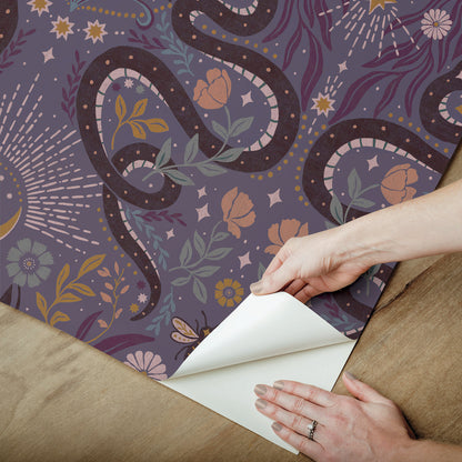 York Wallcoverings RoomMates Mystic Serpent Plum Peel and Stick Wallpaper Modern Animals Purples  Wallpaper - RMWS1256