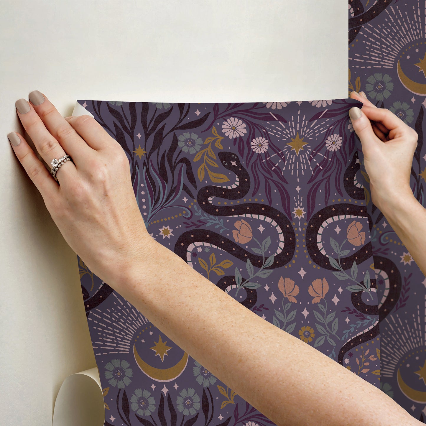 York Wallcoverings RoomMates Mystic Serpent Plum Peel and Stick Wallpaper Modern Animals Purples  Wallpaper - RMWS1256