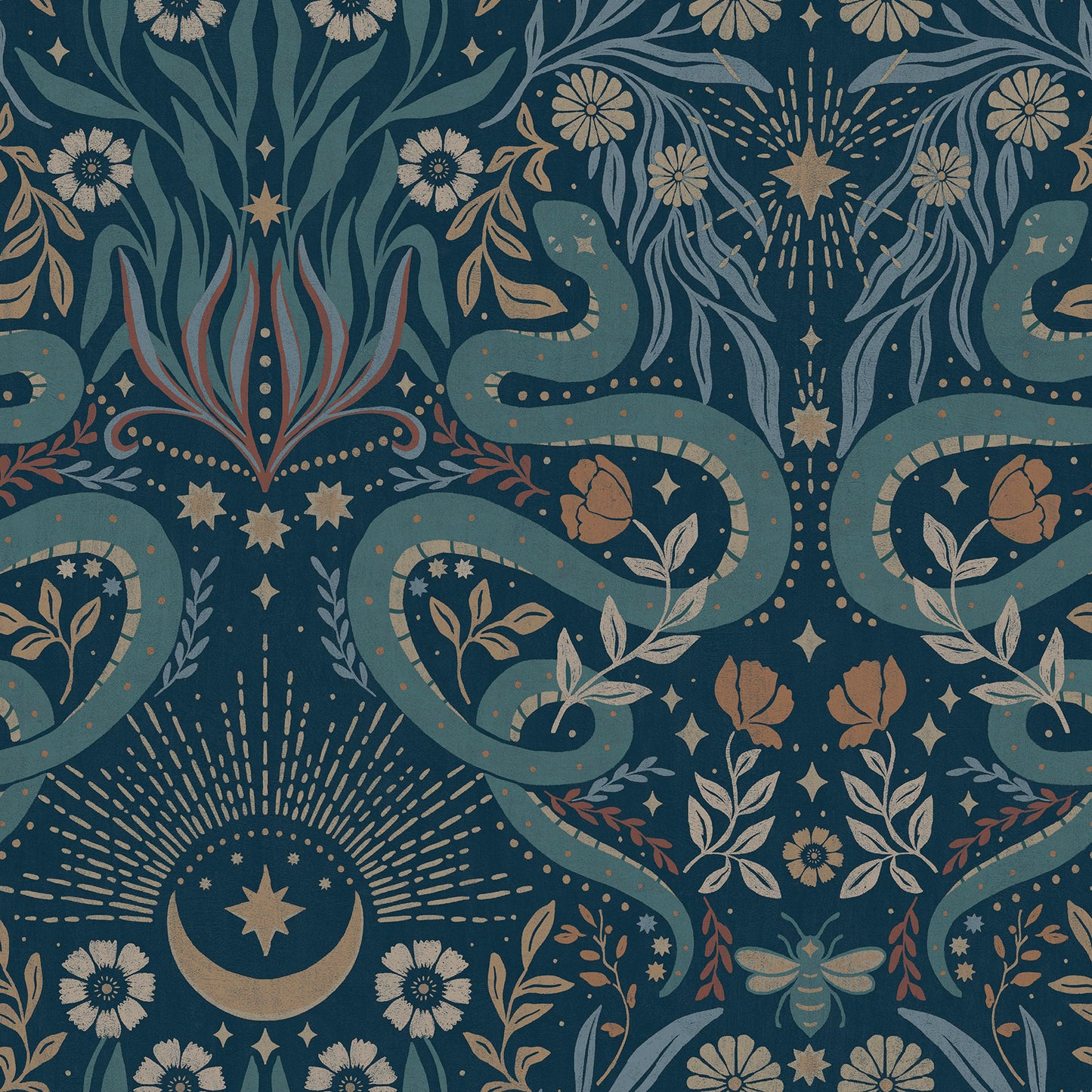 York Wallcoverings RoomMates Mystic Serpent Navy Peel and Stick Wallpaper Modern Animal Print Blues  Wallpaper - RMWS1257