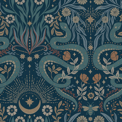 York Wallcoverings RoomMates Mystic Serpent Navy Peel and Stick Wallpaper Modern Animal Print Blues  Wallpaper - RMWS1257