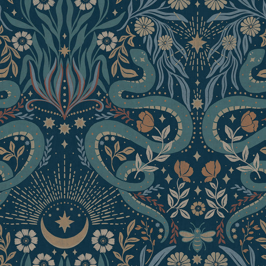 York Wallcoverings RoomMates Mystic Serpent Navy Peel and Stick Wallpaper Modern Animal Print Blues  Wallpaper - RMWS1257