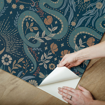 York Wallcoverings RoomMates Mystic Serpent Navy Peel and Stick Wallpaper Modern Animal Print Blues  Wallpaper - RMWS1257