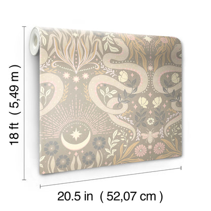 York Wallcoverings RoomMates Mystic Serpent Taupe Peel and Stick Wallpaper Modern Animal Print Neutrals  Wallpaper - RMWS1258