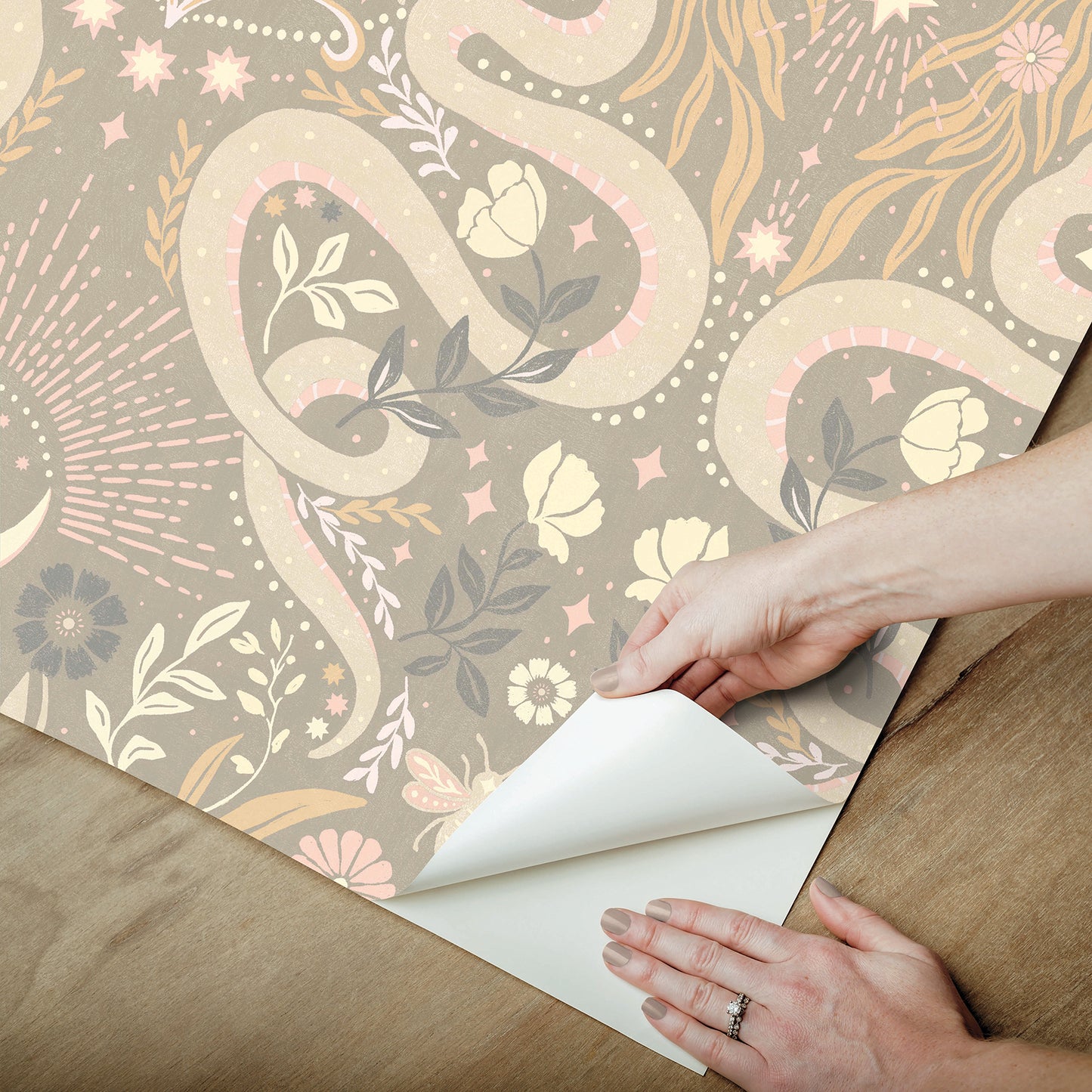 York Wallcoverings RoomMates Mystic Serpent Taupe Peel and Stick Wallpaper Modern Animal Print Neutrals  Wallpaper - RMWS1258