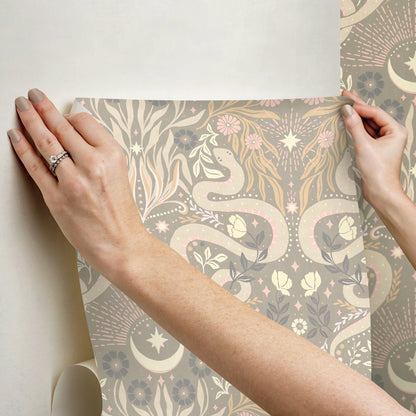 York Wallcoverings RoomMates Mystic Serpent Taupe Peel and Stick Wallpaper Modern Animal Print Neutrals  Wallpaper - RMWS1258