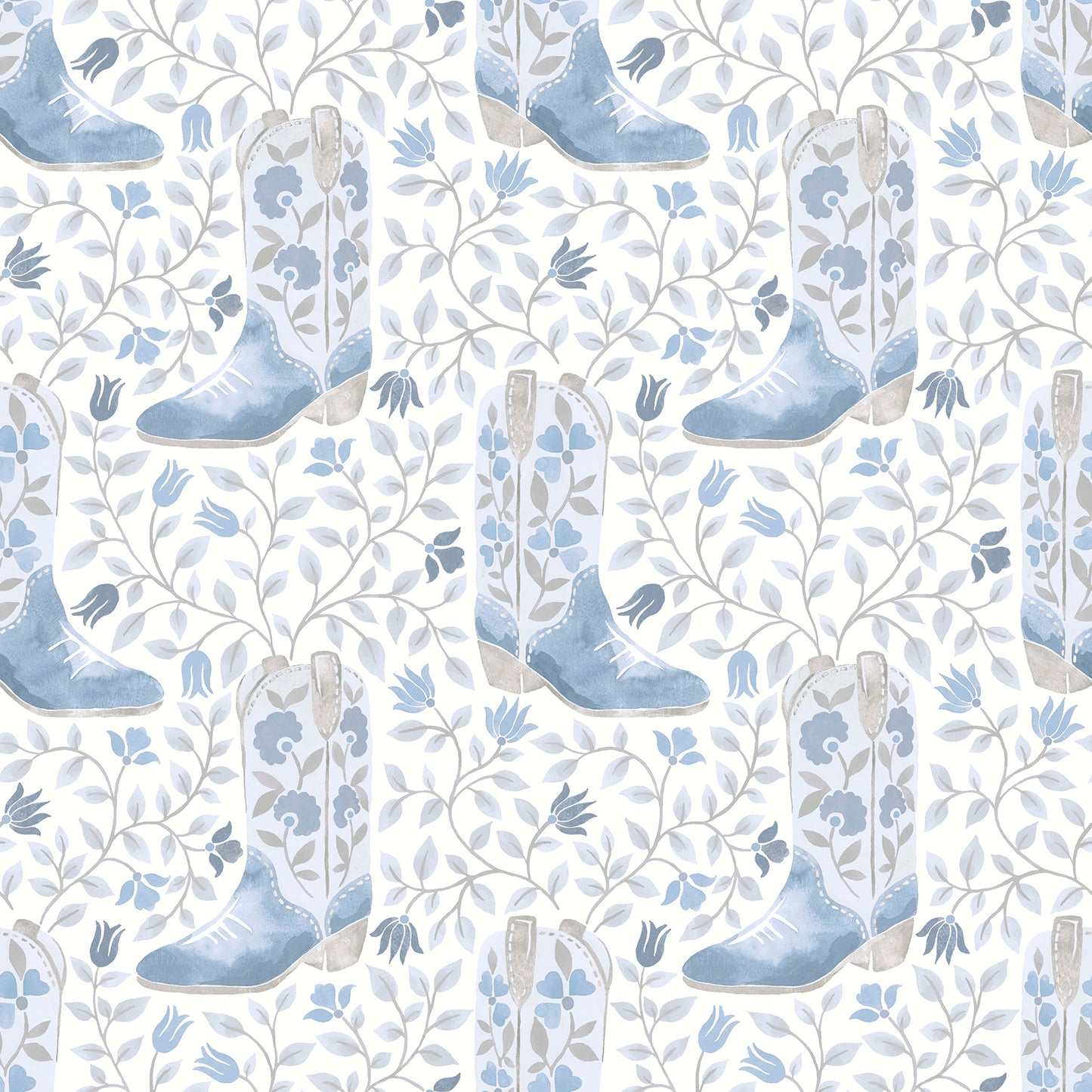 York Wallcoverings RoomMates Cowgirl Like Me Blue Peel and Stick Wallpaper Country Botanical Blues  Wallpaper - RMWS1260