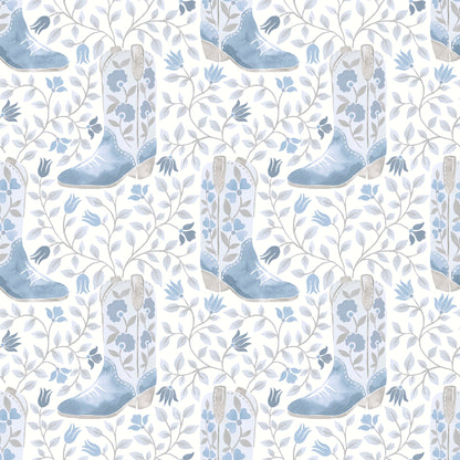 York Wallcoverings RoomMates Cowgirl Like Me Blue Peel and Stick Wallpaper Country Botanical Blues  Wallpaper - RMWS1260
