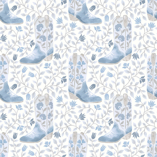 York Wallcoverings RoomMates Cowgirl Like Me Blue Peel and Stick Wallpaper Country Botanical Blues  Wallpaper - RMWS1260
