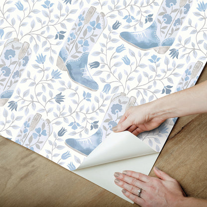 York Wallcoverings RoomMates Cowgirl Like Me Blue Peel and Stick Wallpaper Country Botanical Blues  Wallpaper - RMWS1260