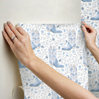 York Wallcoverings RoomMates Cowgirl Like Me Blue Peel and Stick Wallpaper Country Botanical Blues  Wallpaper - RMWS1260